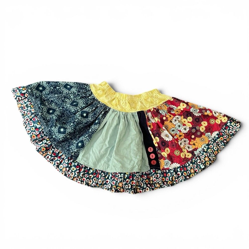 Boho Patchwork Twirl Skirt Persnickety Girls Floral Prairie Circle Skirt Size 7Y
